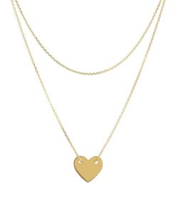 Collane Milor | Collana Multifilo Con Doppia Catena Rolo E Pendente Cuore Oro 9Kt