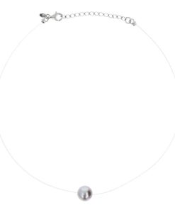 Collane Milor | Collana Girocollo 'Fantasmino' Con Perla D'Acqua Dolce Grigia O 11/13 Mm In Argento 925 Placcato Oro Bianco 18Kt