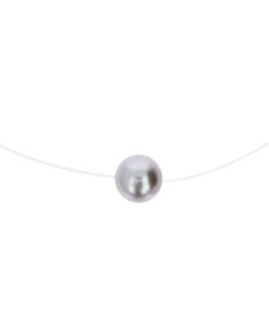 Collane Milor | Collana Girocollo 'Fantasmino' Con Perla D'Acqua Dolce Grigia O 11/13 Mm In Argento 925 Placcato Oro Bianco 18Kt