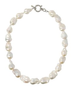 Collane Milor | Collana Girocollo Con Perle Scaramazze D'Acqua Dolce Bianche 48Cm In Argento 925 Placcato Oro Bianco 18Kt