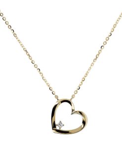 Collane Milor | Collana Con Pendente Cuore E Punto Luce In Cubic Zirconia Oro 9Kt