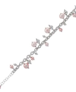 Bracciali Milor | Bracciale Con Catena Rolo E Charms In Perle D'Acqua Dolce Rosa O 7/10 Mm In Argento 925 Placcato Rodio