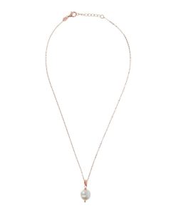 Collane Milor | Collana Girocollo Catena Brillantina E Pendente In Perla Ming D'Acqua Dolce Bianca O 12/13 Mm Placcata Oro Rosa In Argento 925 Placcato Oro Rosa 18Kt