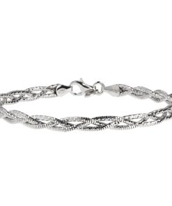 Bracciali Milor | Bracciale A Tre Fili Intrecciati In Argento 925 Placcato Platino