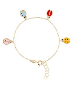 Bracciali Milor | Bracciale Baby Con Catena Forzatina Charms Coccinelle Smaltate Oro 9Kt