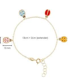 Bracciali Milor | Bracciale Baby Con Catena Forzatina Charms Coccinelle Smaltate Oro 9Kt