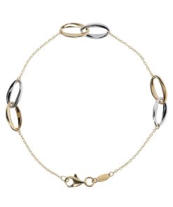 Bracciali Milor | Bracciale Catena Forzatina Ed Ellissi Bicolore Intrecciati Oro 9Kt