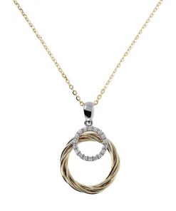 Collane Milor | Collana Catena Forzatina Con Pendente Cerchio Bicolore In Cubic Zirconia E Oro 9Kt