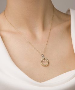 Collane Milor | Collana Catena Forzatina Con Pendente Cerchio Bicolore In Cubic Zirconia E Oro 9Kt