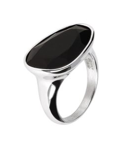 Anelli Milor | Anello Chevalier In Argento Con Spinello Nero Forma Ovale In Argento 925 Placcato Platino