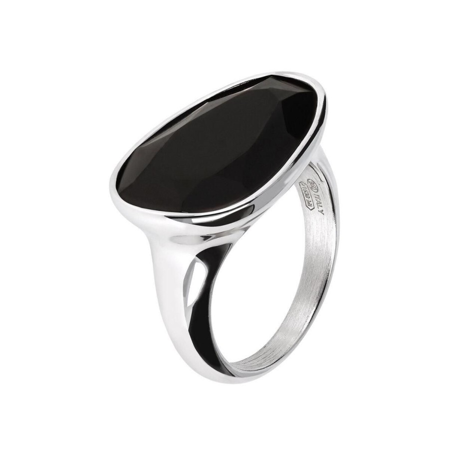 Anelli Milor | Anello Chevalier In Argento Con Spinello Nero Forma Ovale In Argento 925 Placcato Platino